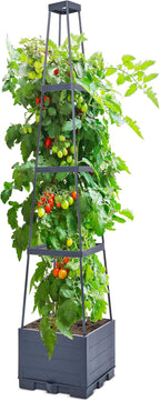 GENMOUS 4 Tiered Tomato Planter with Box Trellis, 56'' Raised Garden Bed Planter Boxes, Tomato Cages for Garden Patio Climbing Plants Vegetable Vine Flowers Outdoor & Indoor