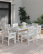 7-Piece Outdoor Dining Set, HDPE All-Weather Patio Table and Chairs Set for 6, Outdoor Patio Furniture Sets with Umbrella Hole for Outside, Deck, Backyard, Garden (White)
