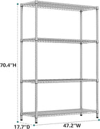 IZEUK 3400 LBS Garage Shelving Wide Storage Shelves 4 Tier Metal Shelves Heavy Duty Adjustable Utility Shelf Rack Chrome 17.7" D x 47.2" W x 70.4" H