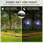 FOOING 6 Pcs Solar Garden Lights Solar Firework Lights, 200 LED String Light 2 Modes Twinkling Nightlight for Outside, Wedding, Party, Patio for Home Decor (Colorful)