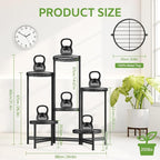 iDavosic.ly 6 Tier Large Plant Stand Indoor with 10-Inch Wide Drainage Tray, Tiered Corner Metal Outdoor Flower Display Holder Shelf, Folding Tall Rack for Patio Porch Balcony, Black Iron Carving