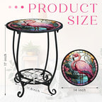 Outdoor Side Table Round Small Mosaic Patio Accent Indoor End Plant Coffee Tea Table for Yard Patio Porch Garden Living Room, Bedroom(Flamingo Style,14 Inch)