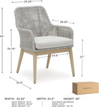 Signature Design by Ashley Seton Creek Cottage Nuvella Weather Resistant Fabric Outdoor Dining Arm Chair with Cushion, Set of 2, Light Brown & Light Gray