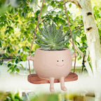 AFFLAT Smiley Face Flower Pot,Swinging Hanging Planter,Resin Smiley Face Hanging Pot,Cute Swinging Planter with Unique Design,Suitable for Indoor & Outdoor Decoration,an Ideal Gift for Festivals