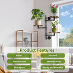 Wooden Rotatable Window Sill Plant Stand, 3 Tier Wall Plant Holder, 180 Degree Rotating Plant Rack, Mid-Century Wooden Style Plant Stand for Indoor and Outdoor Decoration (black)