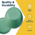 Multicolor Plant Pots with Drainage Holes & Saucers 5 Pack, Indoor & Outdoor Stackable Space-Saving Planters for Houseplants & Flowers, (7", 6.7", 6", 5.3", and 4.8" Inches), Durable & Weatherproof
