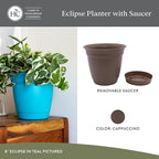 The HC Companies 20 Inch Eclipse Round Planter Pots with Drainage Holes & Attached Saucer, Lightweight UV-Resistant Plastic Indoor & Outdoor Planters, 2-Pack Flower Pots, Garden Home Decor, Cappuccino