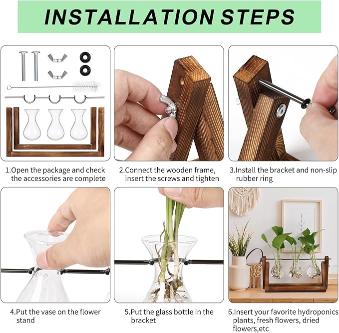 Propagation Station Terrarium, 3 Glass Vases with Wooden Stand