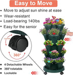 DUNCHATY Stackable Planter, Vertical Strawberry Planter with Garen Tool Set, Indoor/Outdoor 5 Tier Herb Planter Pots for Growing Vegetables and Succulents, Pine Green