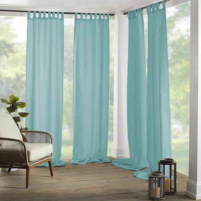 Elrene Home Fashions Matine Weatherproof Tab-Top Indoor/Outdoor Solid Color Curtain Panel for Porch, Pergola, Patio, Deck, 52”W x 108”L, Mineral