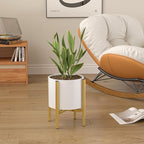 Adjustable Metal Plant Stand Indoor, Mid Century Modern Outdoor Planter Holder for 8 to 14 Inch Pots, Heavy Duty 160 LB Load, Corner Floor Stand for Home Garden Decor Golden 2 Pack