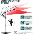 OLIXIS Offset Patio Umbrella, 9.7FT Cantilever Table Umbrellas for Outdoor Sun Shade UV Protection with Easy Tilt Adjustment, 8 Ribs for Backyard, Lawn, Garden, Pool - Red