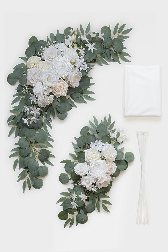Artificial Flowers Wedding Arch Kit, White and Ivory, 26 Ft Drape