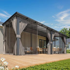 AECOJOY 20' x 10' Outdoo Gazebo for Patio with Curtains and Netting, Large Wall-Mounted Pergolas and Gazebos Clearance Hardtop 10x20 Lean to Metal Gazebo with Patio Roof, Heavy Duty Awnings for Patio