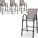 HOMREST Outdoor Bar Height Stools Set of 4,High Back Patio Chairs with Armrests,Textilene Chairs with Breathable Fabric & Metal Frame for All Weather,Taupe