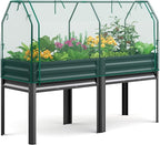 KING BIRD Large Raised Garden Bed with Netting Galvanized Elevated Planter Box with Legs 72×23×55 in for Backyard, Patio, Balcony, 700lb Capacity, Dark Grey
