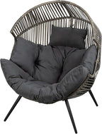 JAMFLY Egg Chair Wicker Outdoor Chairs, Oversized Patio Chair Oversized Lounger Chair with Cushion for Indoor Living Room, Bedroom, Outside Patio Backyard Balcony, Dark Gray