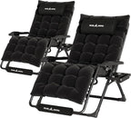UDPATIO Oversized Zero Gravity Chair Set of 2, 29In XL Patio Reclining Chair with Cushion, Outdoor Folding Recliner with Pillows|Cup Holder|Foot Rest|Padded Headrest, Black, Support 500LB
