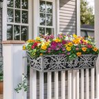 2 Pack 24 Inch Window Boxes Planter for Outdoor Plants Deck Railing Planters Box with Adjustable Brackets for Porch Fence Balcony Hanging Flower Baskets with Non-Woven Fabric Liner for Garden Decor