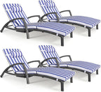 Chaise Lounge Chairs Outdoor Set of 4, Comfy Outside Wicker Patio Pool Lounge Chair w/ 5 Adjustable Back Angle, Cup Holder, Thicken Cushion
