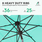 JEAREY 9FT Outdoor Patio Umbrella Market Umbrella with Push Button Tilt and Crank, Outdoor Table Umbrellas 8 Sturdy Ribs UV Protection Waterproof for Garden, Deck, Backyard, Pool (Teal)