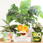 GUGUGO 8 Inch Large Flower Face Planters, Abstract Unique Head Plant Pot with Drainage, Rainbow Colorful Cute Flower Plant Pots for Indoor Plants, Funny Gardening Pot Gift Home Décor, Green&White