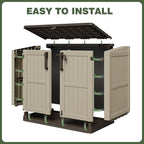 LHBcraft Waterproof Outdoor Storage Box 36 Cu Ft with Lockable Doors, Portable Horizontal Resin Storage Shed, Easy to Assemble, Outdoor Storage Cabinet for Backyards, Brown-Beige