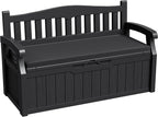 Greesum 80 Gallon Outdoor Storage Bench Deck Box with Cushion & Armrest, Lockable, Waterproof UV Resistant, Comfortable Seating for Patio, Pool, Garden, Black