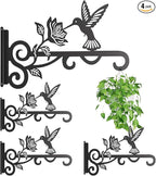 4-Pack Aesthetic Plant Hangers Outdoor – 10 Inch Metal Hanging Plant Bracket with Beautiful Hummingbird Pattern – Anti Rust Plant Hooks for Hanging Plants, Bird Feeder, Windchime, Lantern