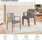 Patio Dining Chairs Set of 4, All-Weather Outdoor and Indoor Stackable Chairs with Curved Back, Waterproof for Patio, Deck, Porch, Backyard, Restaurant & Cafe Use, Grey