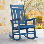 LUE BONA Rocking Chair Outdoor, Weather Resistant Poly Plastic Rocker Chairs, 350lb Heavy Duty, Oversized Porch for Adult, High Back Smooth Chairs Outdoor & Indoor, Blue