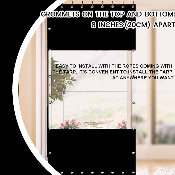 Outdoor Curtains 20 Oz Vinyl Panel, Black, 84 x 120 Inches