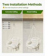 Greenstell Hammock Chair, Macrame Swing Chair with Comfy Cushion, Boho Hanging Chair for Outdoor & Indoor, Perfect for Bedroom, Patio, Balcony, Hold up to 350Lbs, Beige