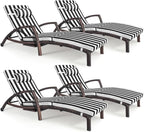 Chaise Lounge Chairs Outdoor Set of 4, Comfy Outside Wicker Patio Pool Lounge Chair w/ 5 Adjustable Back Angle, Cup Holder, Thicken Cushion