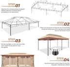 COBIZI Gazebo 12x20 Heavy Duty Gazebos with Curtain and Netting Outdoor Gazebo Canopy Double Roof Patio Gazebos with Metal Steel Frame for Patio, Deck, Backyard-Khaki