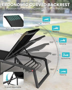 Aluminum Chaise Lounge Chair Outdoor, Foldable & Assembly Free Patio Pool Lounge Chairs 5-Position Recliner for Outside Poolside, Fully Grounded Legs Sun Lounger for Beach, Yard, Black