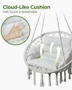Greenstell Hammock Chair, Macrame Swing Chair with Comfy Cushion, Boho Hanging Chair for Outdoor & Indoor, Perfect for Bedroom, Patio, Balcony, Hold up to 330Lbs, Grey