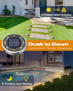 btfarm 16 Pack Solar Lights Outdoor, 8 LED Solar Ground Lights IP65 Waterproof Flat Solar Disc Light, Pathway Lights for Garden Lawn Patio Yard Path Landscape, Warm White