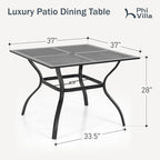 PHI VILLA 37 Inch Outdoor Dining Table Metal Steel Mesh Patio Dining Table Umbrella Table with 1.57" Umbrella Hole (Mesh)
