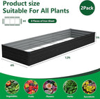 Vengarus 2 Pack 12x4x1FT Galvanized Raised Garden Bed Kit, Outdoor Metal Planter Box for Vegetables, Rectangular Steel Container, Easy Assembly (Black)