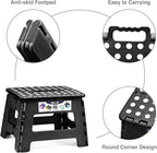 Delxo 9 Inch Folding Step Stool, Black Step Stools for Kids Foldable,Portable Collapsible Step Stool with Handle, Folding Stool for Kitchen Bathroom,Bedroom,Garden