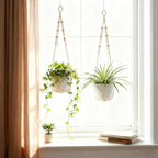 Macrame Plant Hanger, Up to 4-15 inch Pots, Wood Beads Cotton Hanging Planter Holder for Indoor Outdoor Boho Home Decor, 35 Inch, Set of 2 (Ivory)