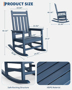 GarveeLife Poly Lumber Rocking Chair Outdoor - HDPE High Back Porch Rocker Chairs for Adults - All Weather Resistant Furniture for Patio - Navy Blue