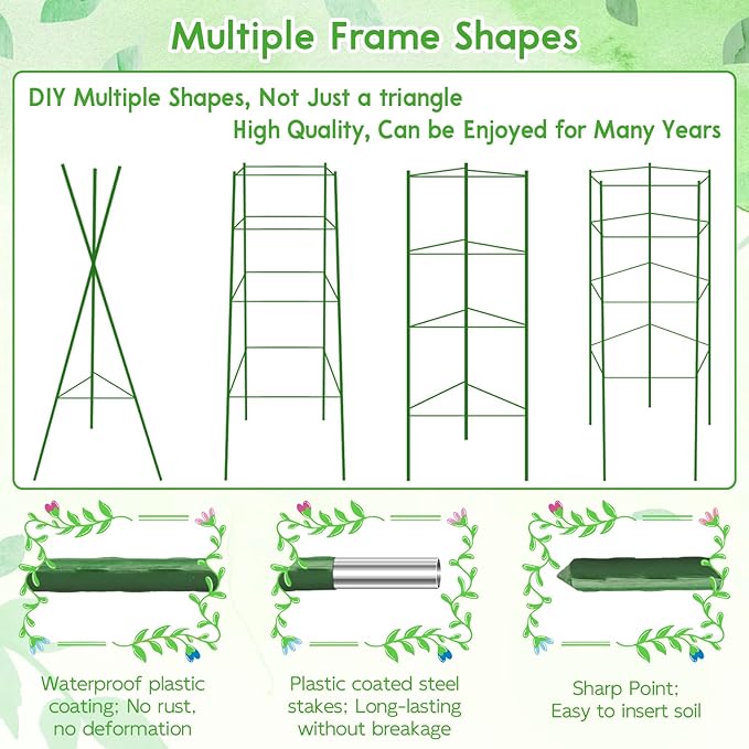 Riare 4 Pack 5.2 FT Tomato Cages for Garden- 63inches Heavy Duty Tomato Stakes and Supports, Adjustable Tall Tomato Plant Support Trellis for Pots, Raised Garden Bed, Climbing Vegetables Plants