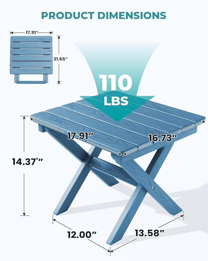 Side Table, Folding Navy Wood-Textured HDPE, 110 lb Capacity