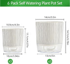 6 Pack Self Watering Pots for Indoor Plants, Flower Planters with Wick Rope & Reservoir, 4" + 5.5" Plastic Pots for African Violet, Orchid, Succulent, Herbs