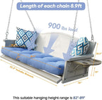 3-Seat Metal Porch Swing 900 LBS Heavy Duty Hanging Bench with Upgraded Tray & Cushions Rust-Resistant Finish Swing Chair with 8.9FT Chains for Patio Lawn Garden