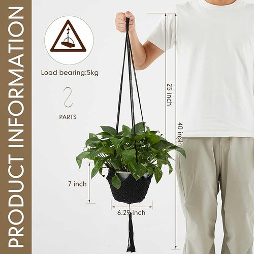 1 Pack Jute Crochet Long Plant Hanger for 3 Inch to 12 Inch – Black