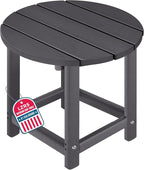 LZRS Round Adirondack Patio Side Table End Table, Outdoor Side Tables for Patio, Backyard,Pool, Indoor Companion, Easy Maintenance & Weather Resistant(Grey)