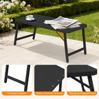 VINGLI Outdoor Folding Coffee Table, Rectangle Drainable Iron Patio Table for Balcony, Porch, and Living Room, Black